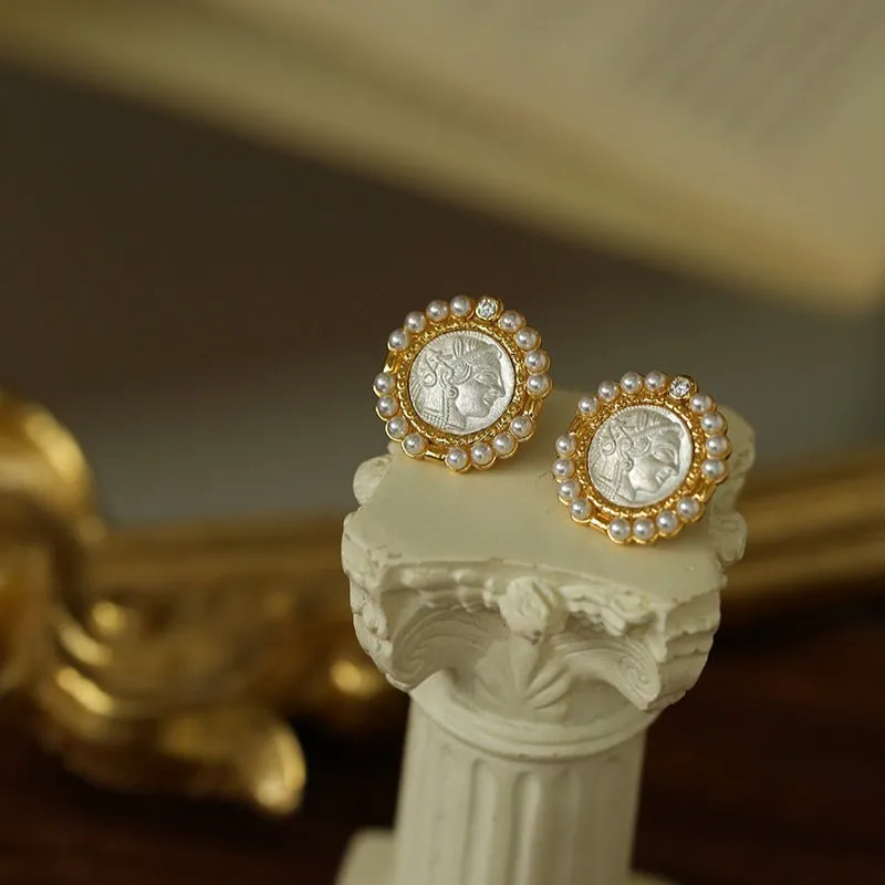 Ancient Greek Retro 925 Silver Coin Stud Earrings-Type C