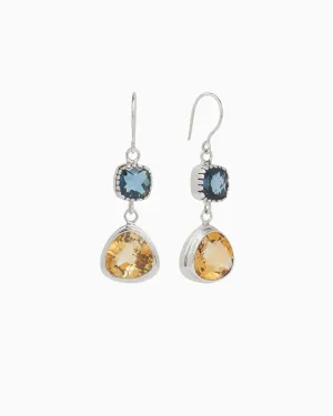 Angelfish Double Stone Drop Earrings - London Blue Topaz/Citrine