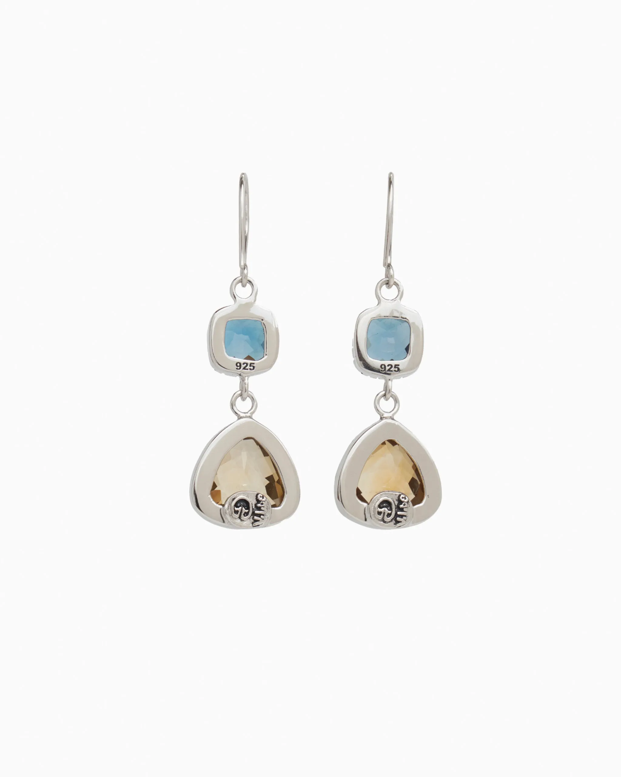 Angelfish Double Stone Drop Earrings - London Blue Topaz/Citrine