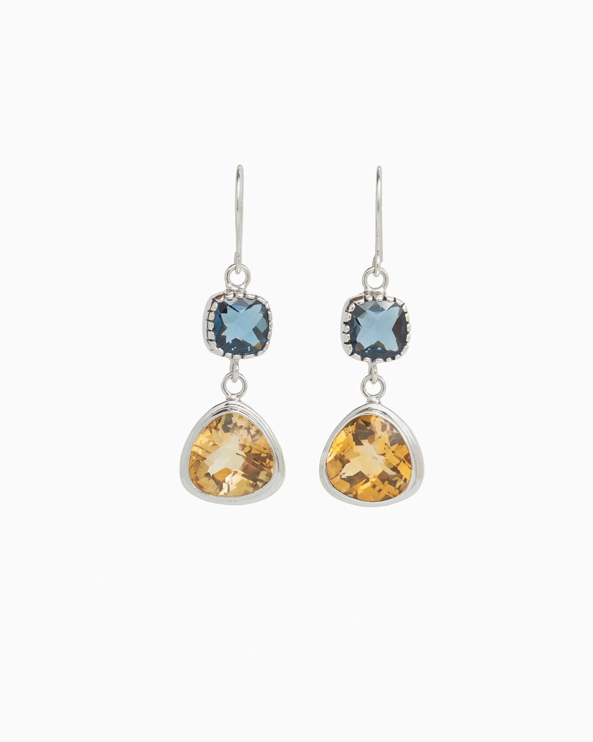 Angelfish Double Stone Drop Earrings - London Blue Topaz/Citrine