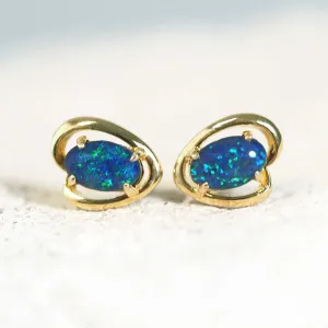 'Anita Blue' Triplet Opal Earrings Gold Plated Silver