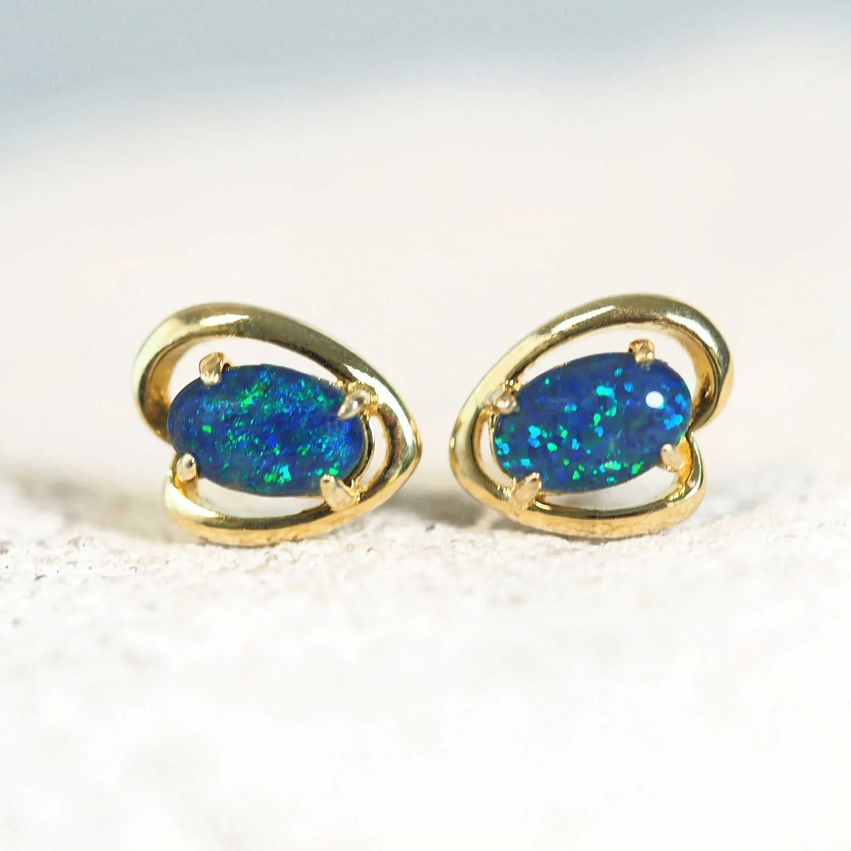 'Anita Blue' Triplet Opal Earrings Gold Plated Silver