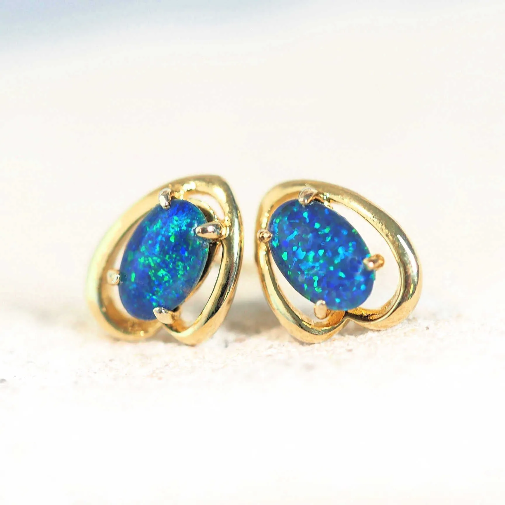 'Anita Blue' Triplet Opal Earrings Gold Plated Silver
