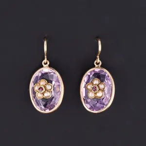 Antique Amethyst Flower Conversion Earrings of 14k Gold
