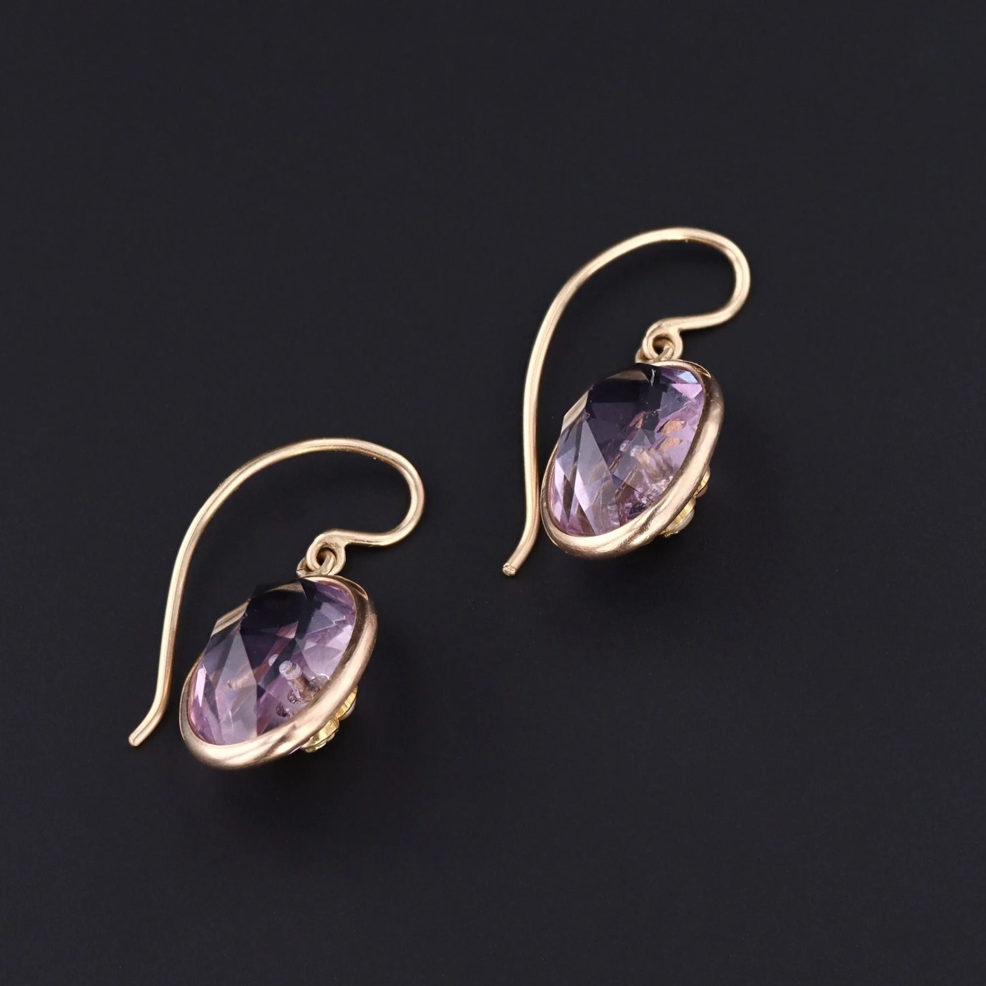 Antique Amethyst Flower Conversion Earrings of 14k Gold