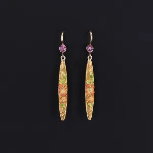 Antique Enamel and Pink Sapphire Conversion Earrings of 14k Gold