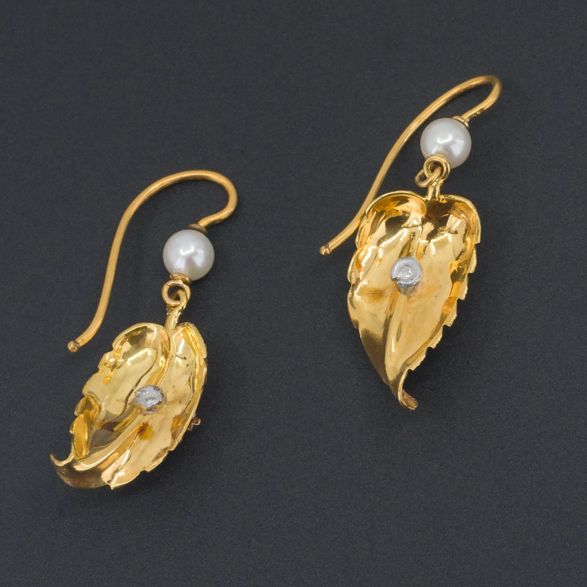Antique Insect Earrings | 14k Gold Sapphire and Pearl Fly or Bee Earrings