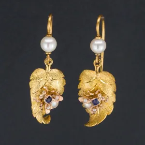 Antique Insect Earrings | 14k Gold Sapphire and Pearl Fly or Bee Earrings