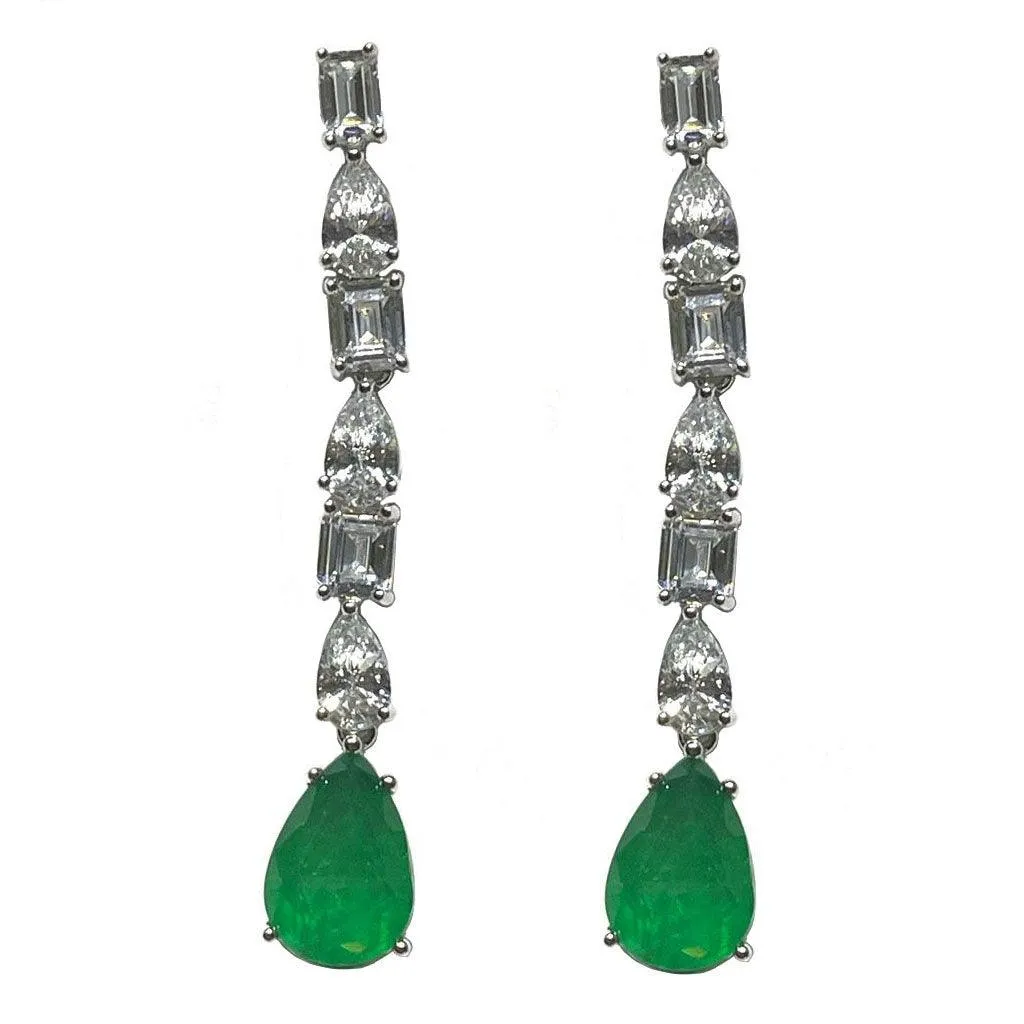 AP Coral Hollywood Earrings Diva Style Silver 925 Rodio Quartz Finish Emerald Cubic Zirconia Ortennisbs