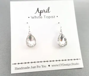 April Birthstone Sterling Silver Teardrop Crystal Earrings