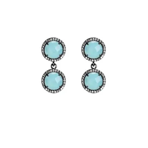 Aqua Blue 2-Stud Drop Earrings