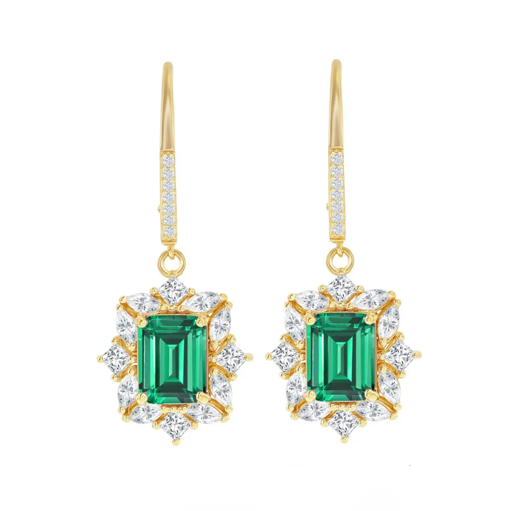 Asscher Emerald Sparkle Drop Earrings