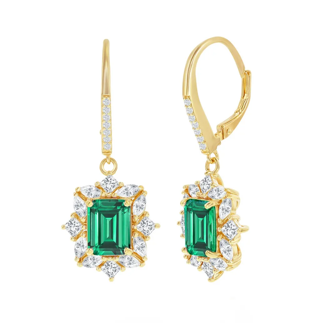 Asscher Emerald Sparkle Drop Earrings
