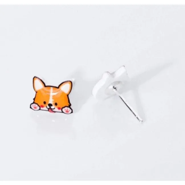 Asymmetry Doggy Stud Earrings-SS025