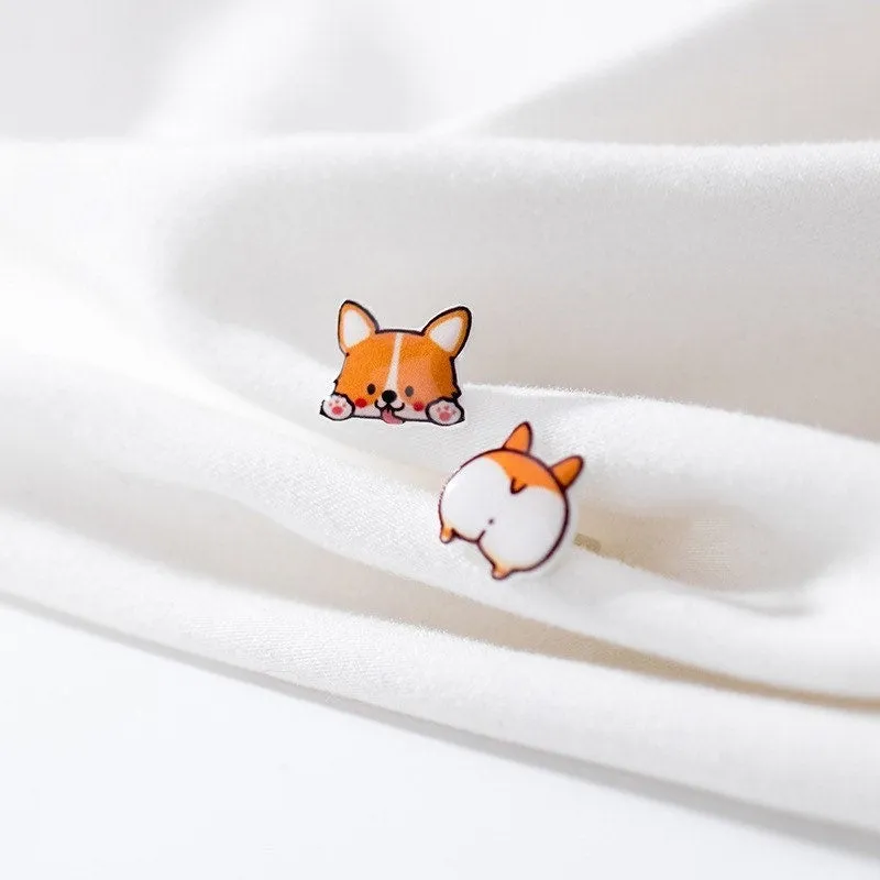 Asymmetry Doggy Stud Earrings-SS025