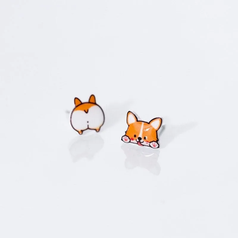 Asymmetry Doggy Stud Earrings-SS025