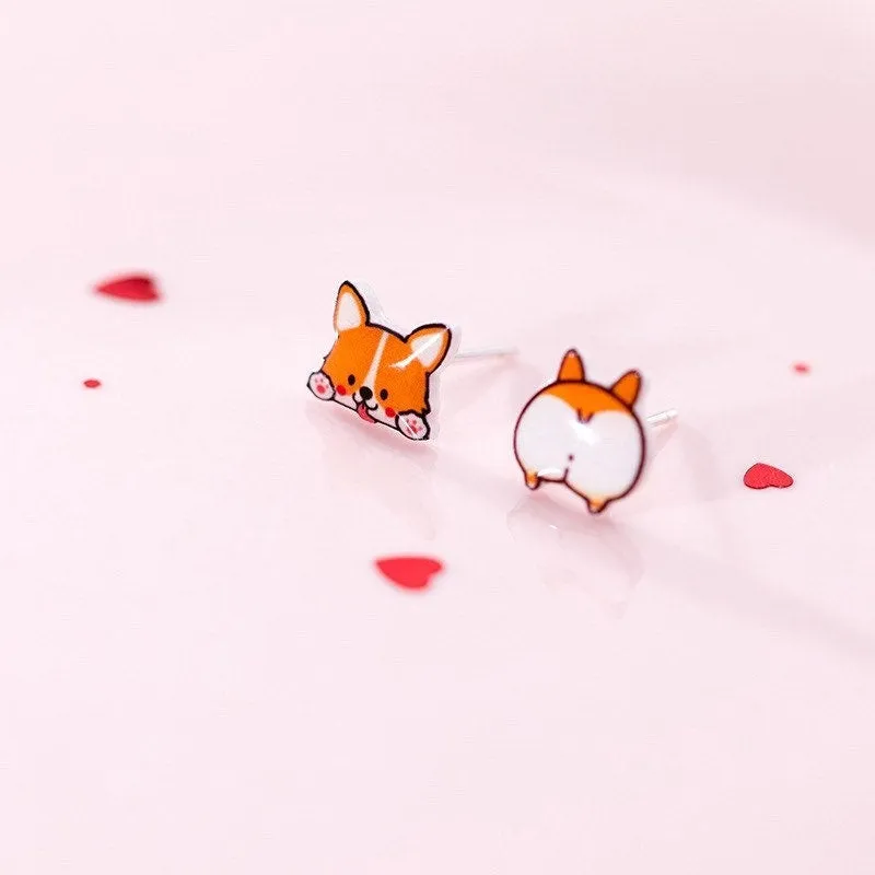 Asymmetry Doggy Stud Earrings-SS025