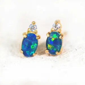 'Audrey Blue' Triplet Opal Earrings Gold Plated Silver
