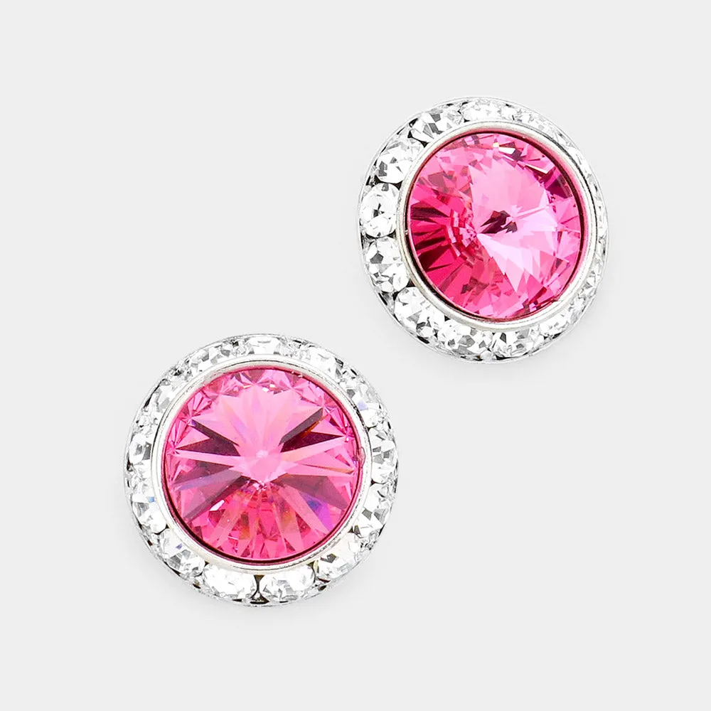 Austrian Pink Crystal Round Stud Earrings | 3/4" | 122929