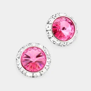 Austrian Pink Crystal Round Stud Earrings | 3/4" | 122929