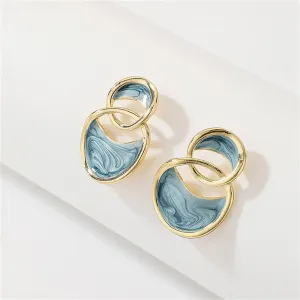 Azure Enamel & 18K Gold-Plated Double-Oval Drop Earrings