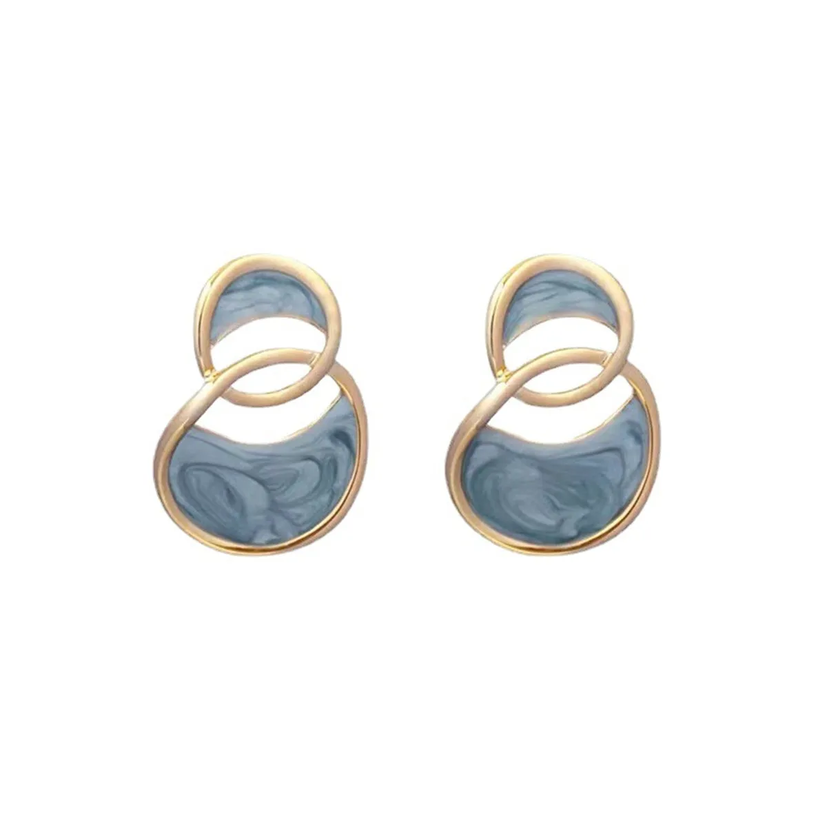 Azure Enamel & 18K Gold-Plated Double-Oval Drop Earrings