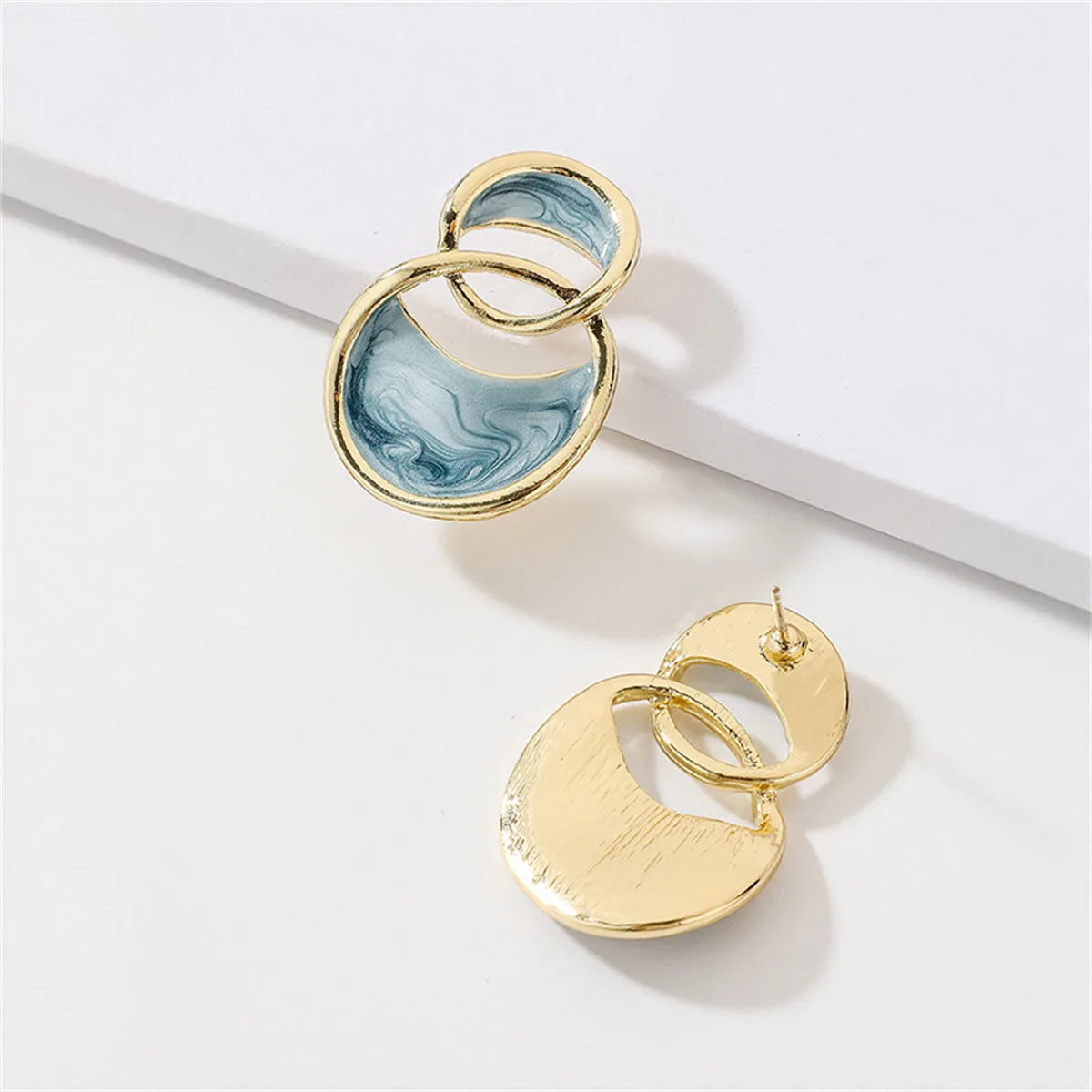 Azure Enamel & 18K Gold-Plated Double-Oval Drop Earrings