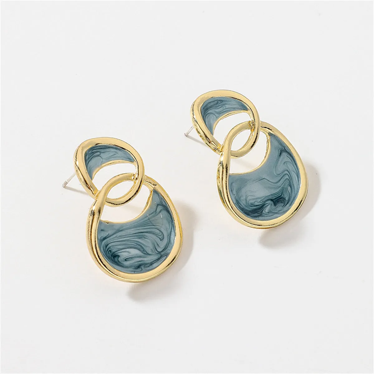 Azure Enamel & 18K Gold-Plated Double-Oval Drop Earrings