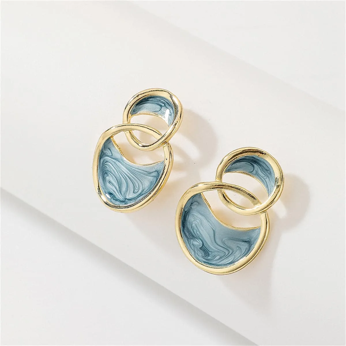 Azure Enamel & 18K Gold-Plated Double-Oval Drop Earrings