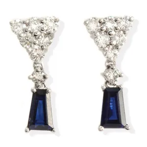 Baguette Blue Sapphire And Pave Diamond Earrings, 18 K