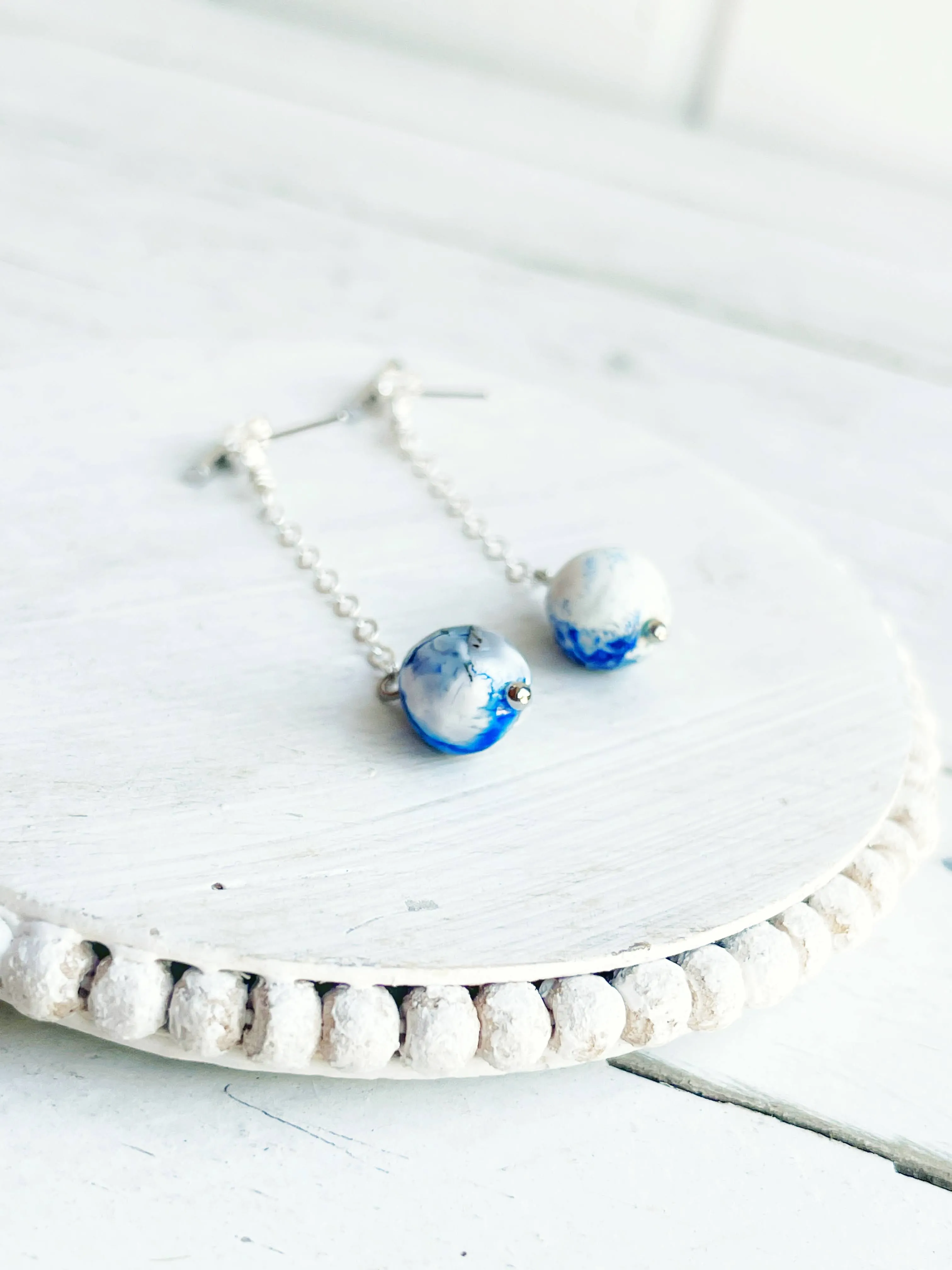 Bar Stud Back Drop Earrings - Rounds