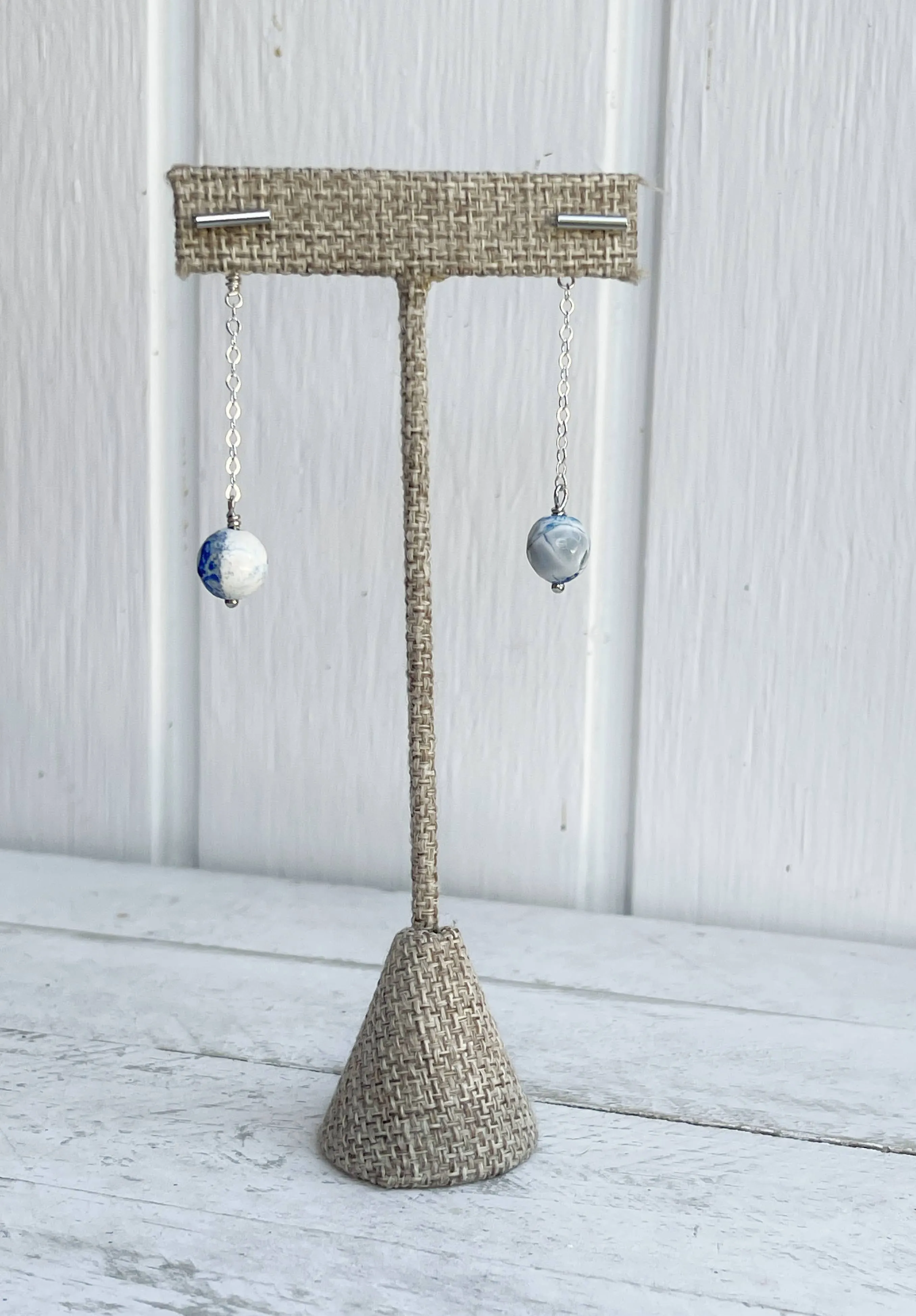 Bar Stud Back Drop Earrings - Rounds
