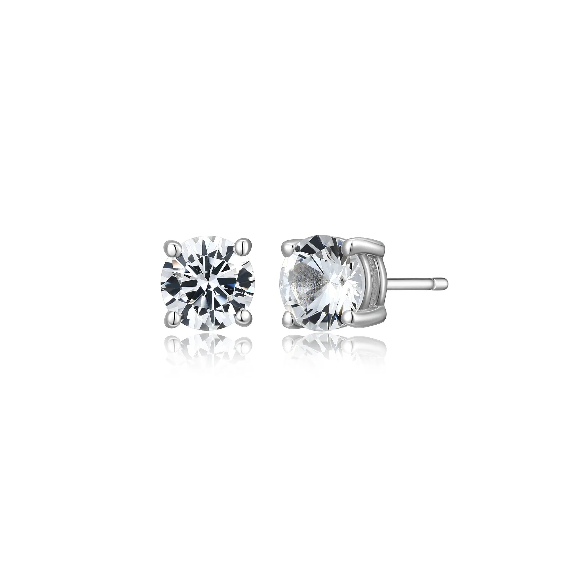 Basic Rhodium Plated Sterling Silver and Created White Sapphire Stud Earrings - UE24W