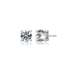 Basic Rhodium Plated Sterling Silver and Created White Sapphire Stud Earrings - UE24W