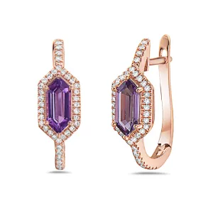 Bassali 14K Rose Gold Amethyst and Diamond (0.24ct) Hoop Earrings