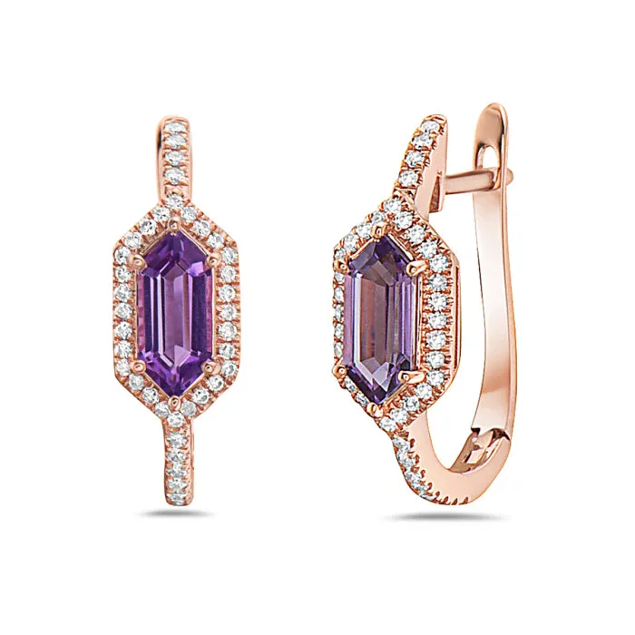 Bassali 14K Rose Gold Amethyst and Diamond (0.24ct) Hoop Earrings