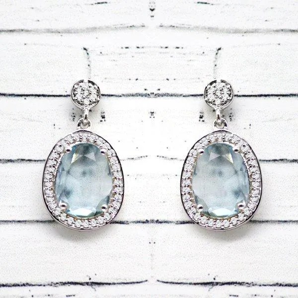 Beautiful Blue Topaz Halo Earrings