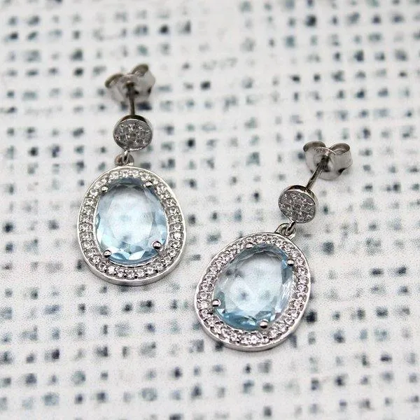 Beautiful Blue Topaz Halo Earrings