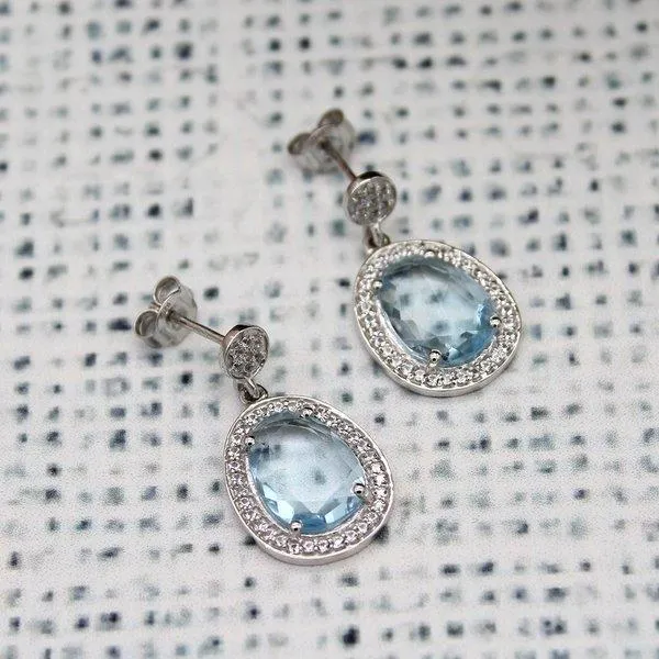 Beautiful Blue Topaz Halo Earrings