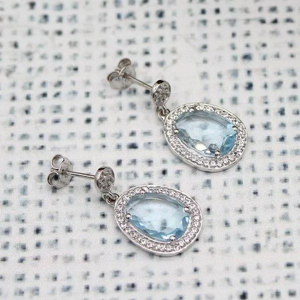 Beautiful Blue Topaz Halo Earrings