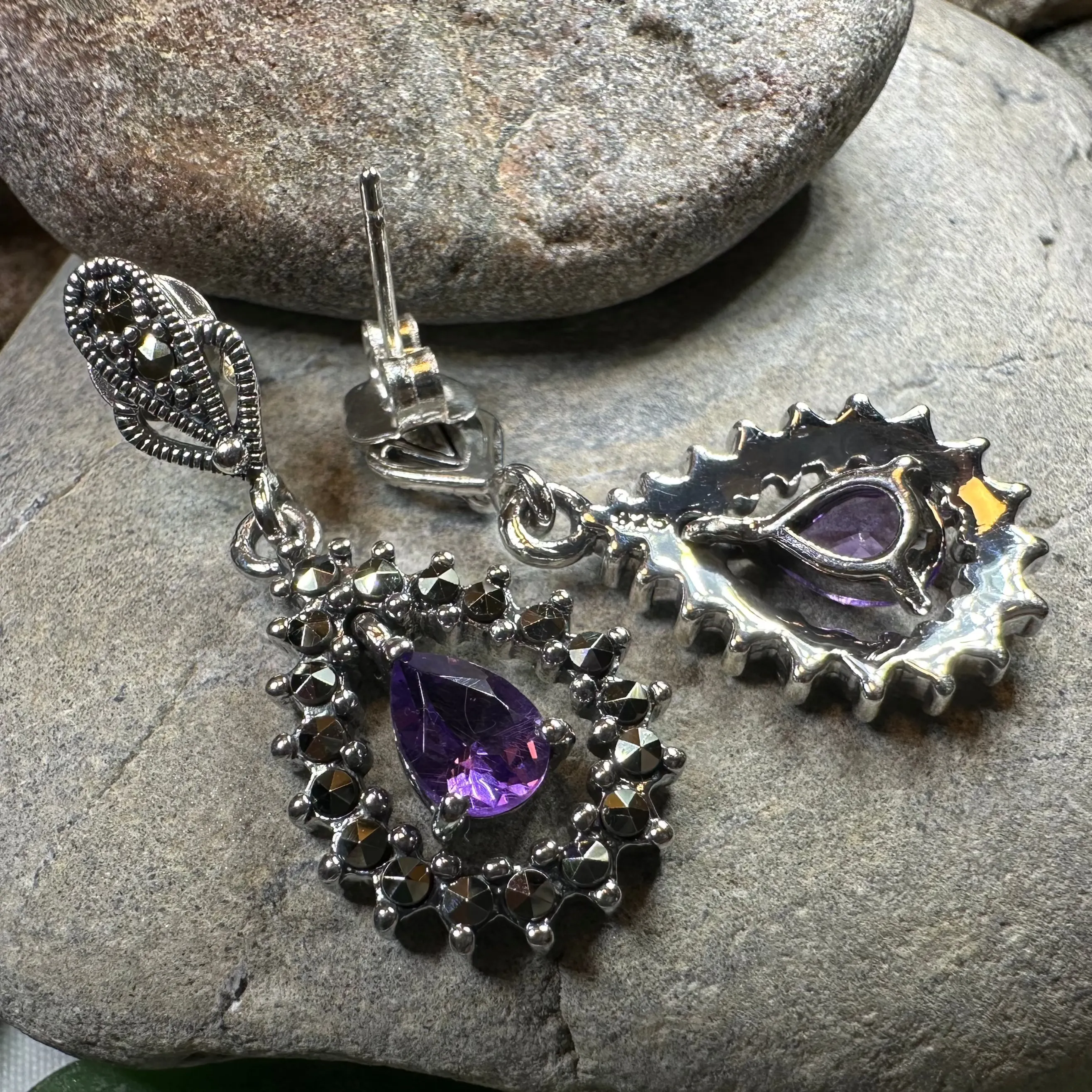 Bebe Amethyst Marcasite Earrings