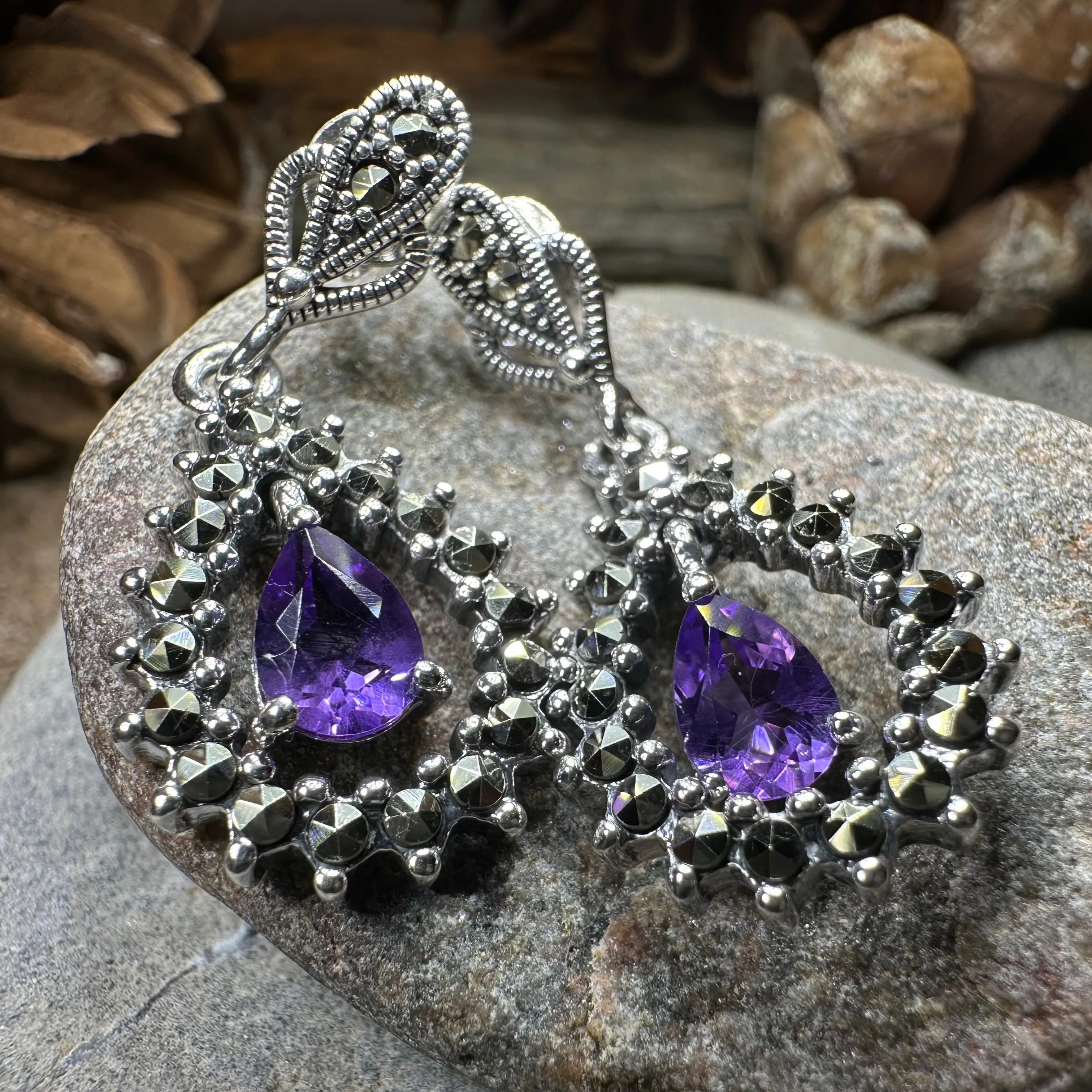 Bebe Amethyst Marcasite Earrings
