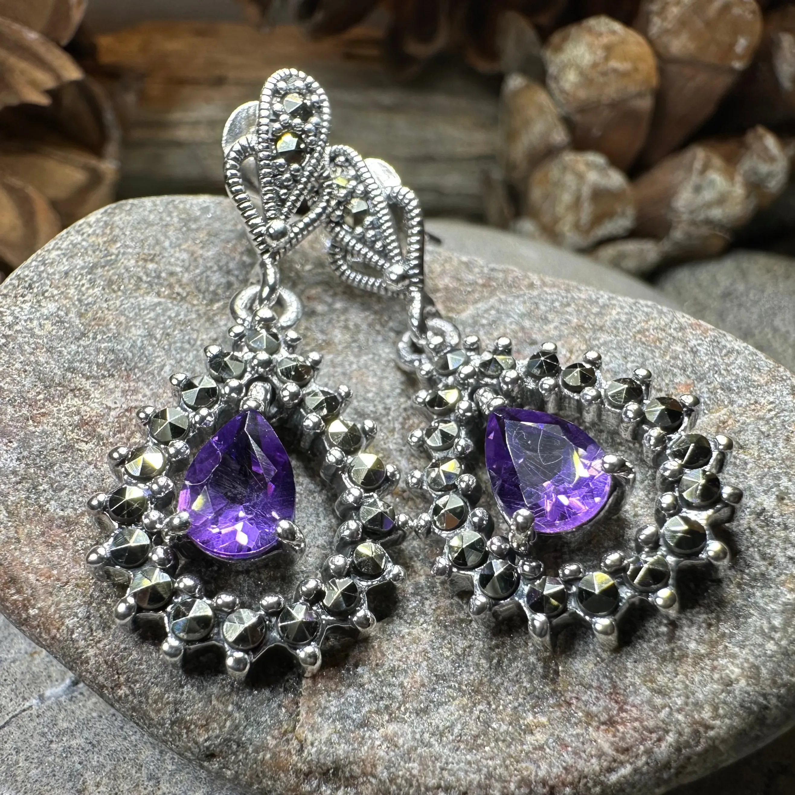 Bebe Amethyst Marcasite Earrings