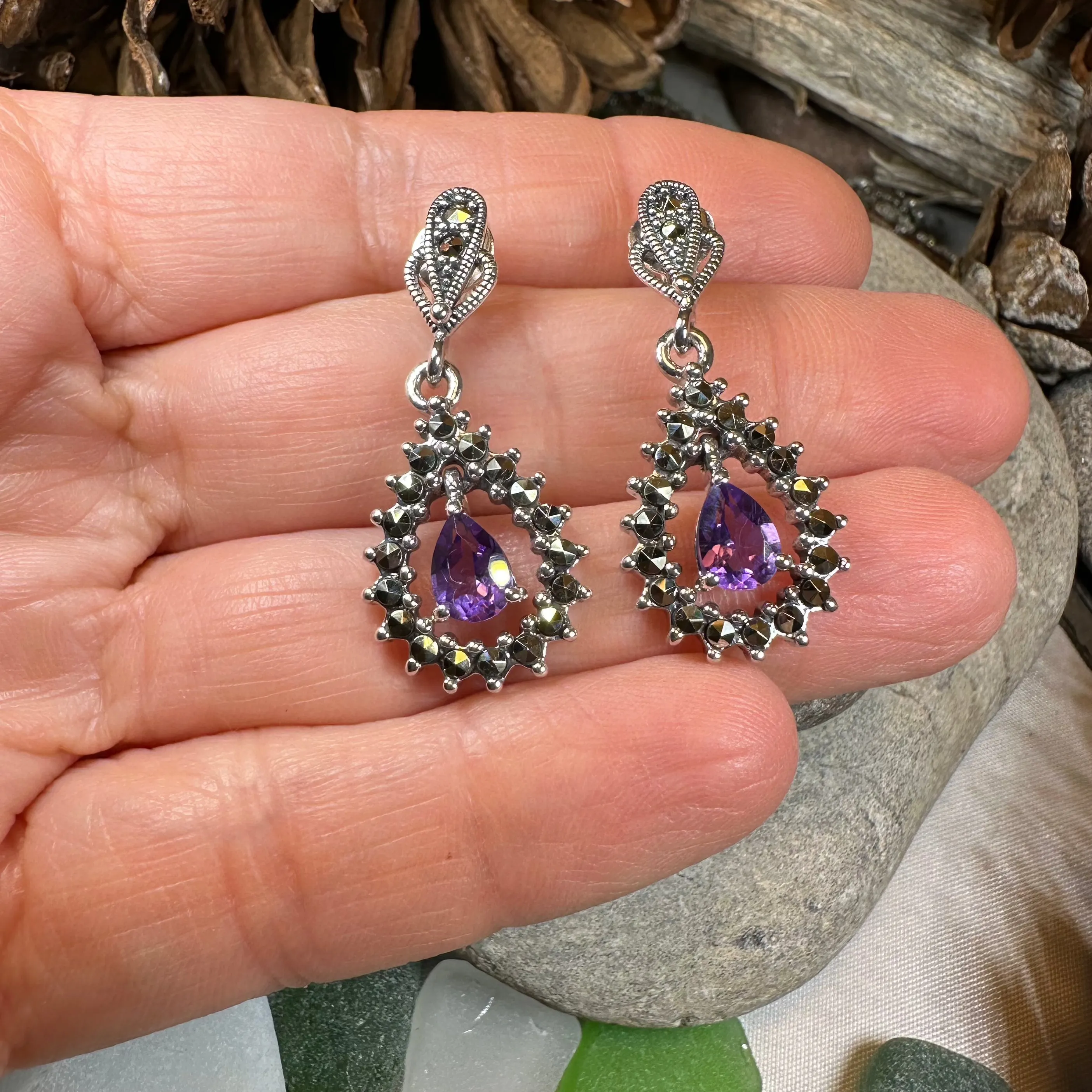Bebe Amethyst Marcasite Earrings