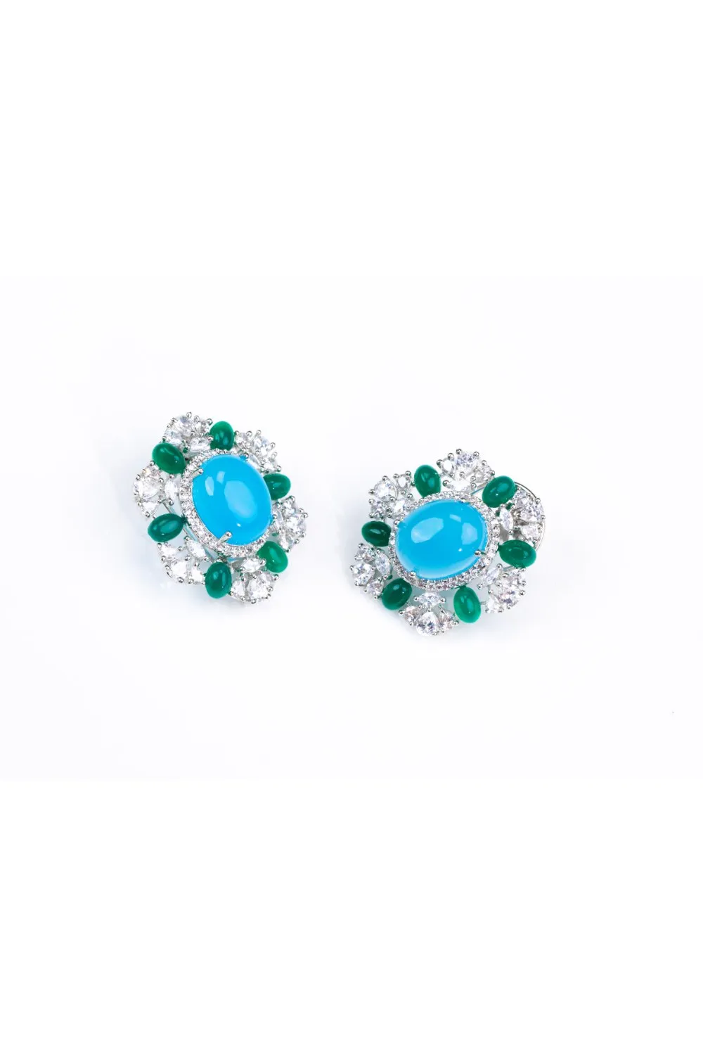 Best Seller Emerald and Blue Stone Swarovski Flower Earrings | Buy Jewelry Online