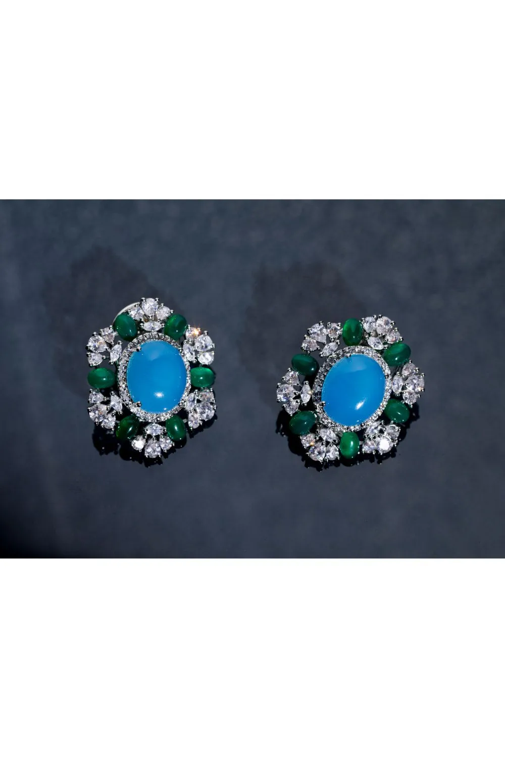 Best Seller Emerald and Blue Stone Swarovski Flower Earrings | Buy Jewelry Online