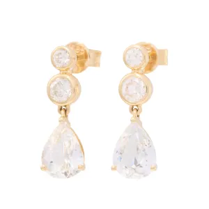 Bezel Round Diamond and Pear White Sapphire Dangles