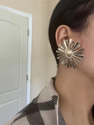 Big flower studs  , gold flower earrings , large gold studs , large flower earrings , chunky flower earring , big gold statement earring