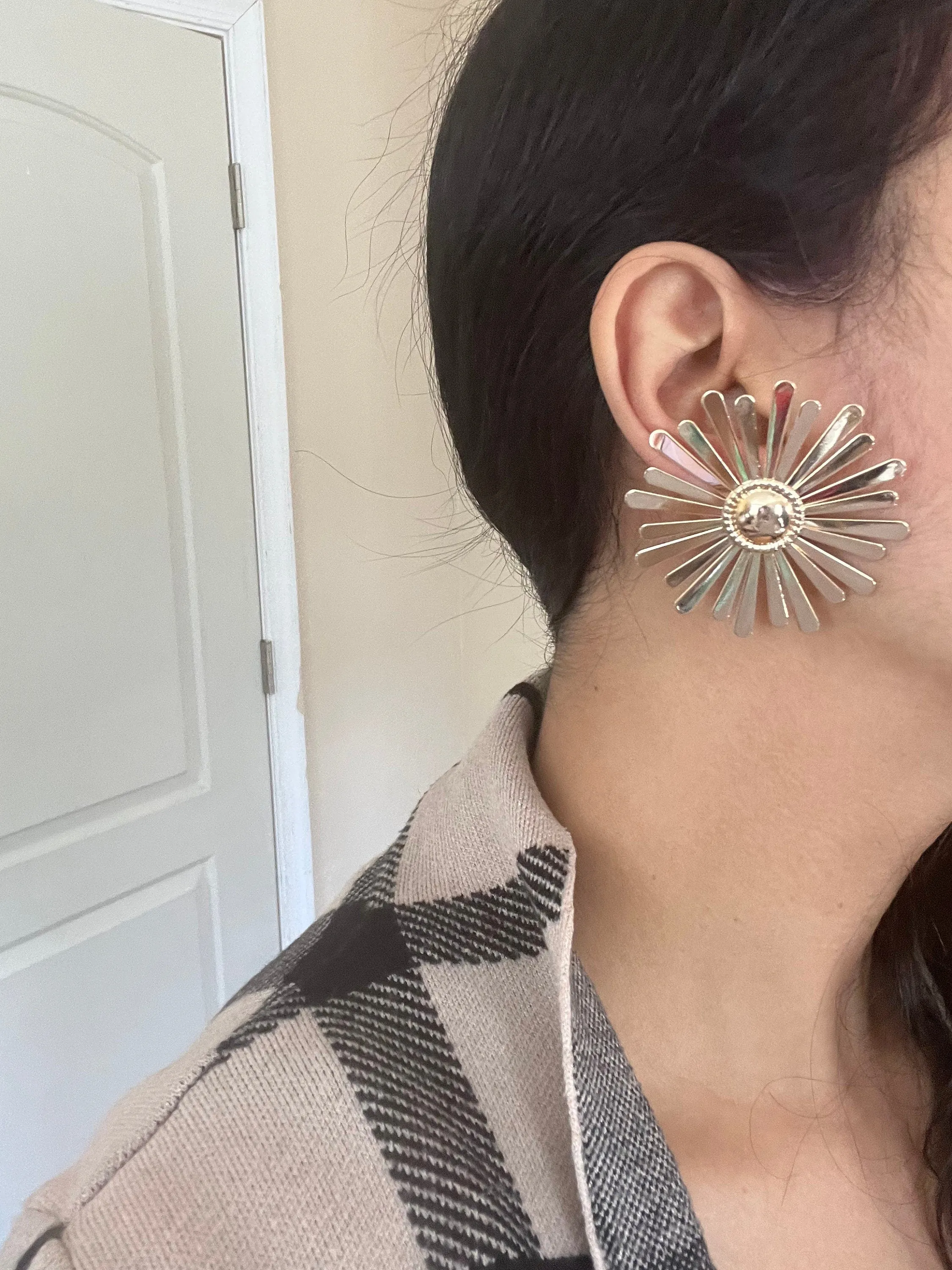 Big flower studs  , gold flower earrings , large gold studs , large flower earrings , chunky flower earring , big gold statement earring