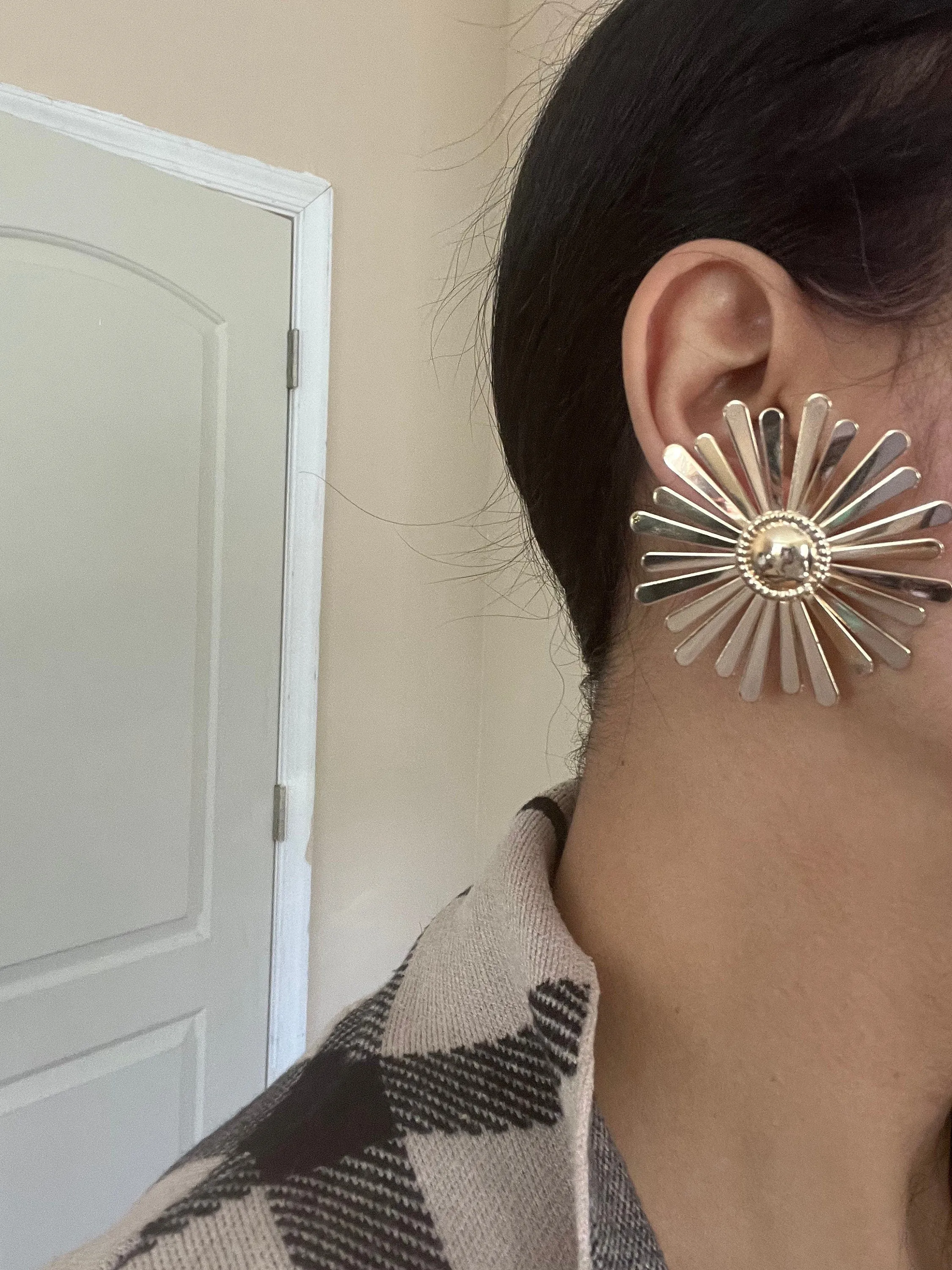 Big flower studs  , gold flower earrings , large gold studs , large flower earrings , chunky flower earring , big gold statement earring
